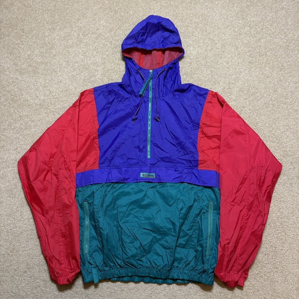 Vtg Columbia Jacket Medium Colorblock Anorak Nylon Hooded Gorpcore Retro 80s 90s